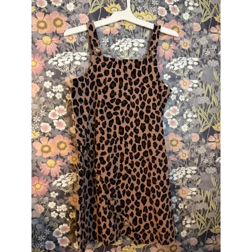 GB‎ Girls Leopard Print Pinafore Dress Kids XL Square Neck Button Front